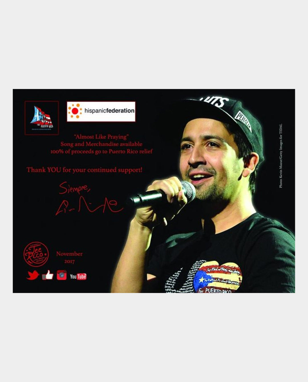 Lin-Manuel November '17 5x7" Thank you Card - Benefiting Puerto Rico!
