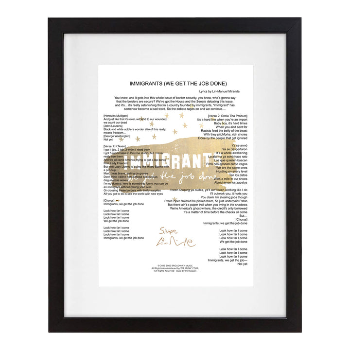 Hamilton LA "Immigrants We Get the Job Done" 8"x 10" Music Sheet
