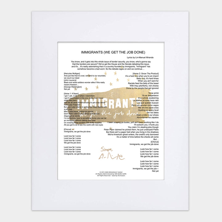 Hamilton LA "Immigrants We Get the Job Done" 8"x 10" Music Sheet