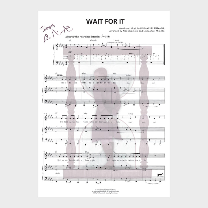 Hamilton "Wait For It" 8"x10" Music Sheet