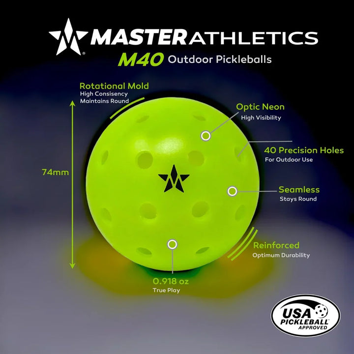 Master Athletics M40 Outdoor Pickleball - Case of 100 Balls