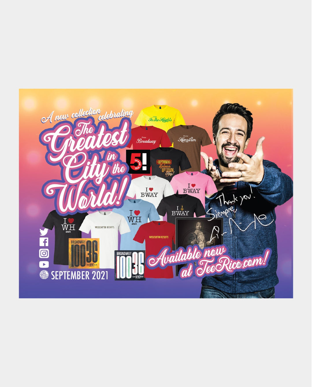 Lin-Manuel September '21 3X4 Thank You Card - Greatest City