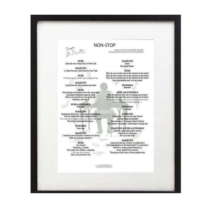 Hamilton "Nonstop" 8"x10" Music Sheet
