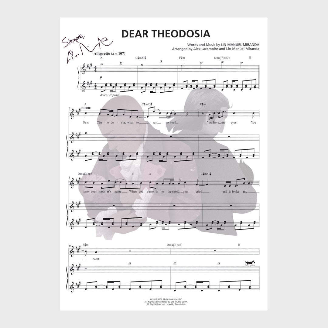 Hamilton "Dear Theodosia" 8"x10" Music Sheet