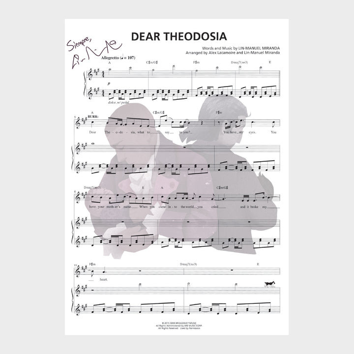 Hamilton "Dear Theodosia" 8"x10" Music Sheet