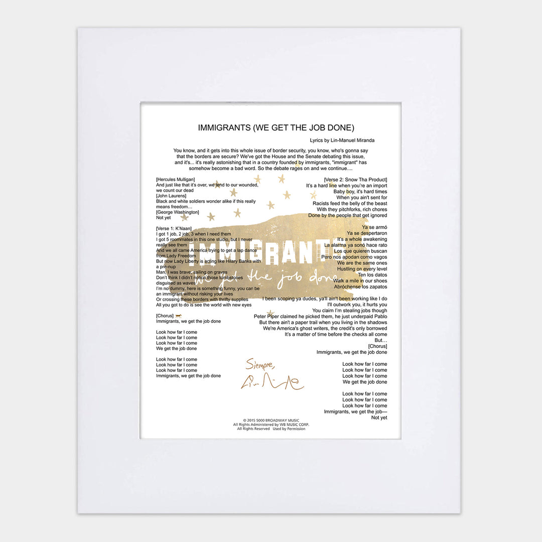 Hamilton LA "Immigrants We Get the Job Done" 8"x 10" Music Sheet