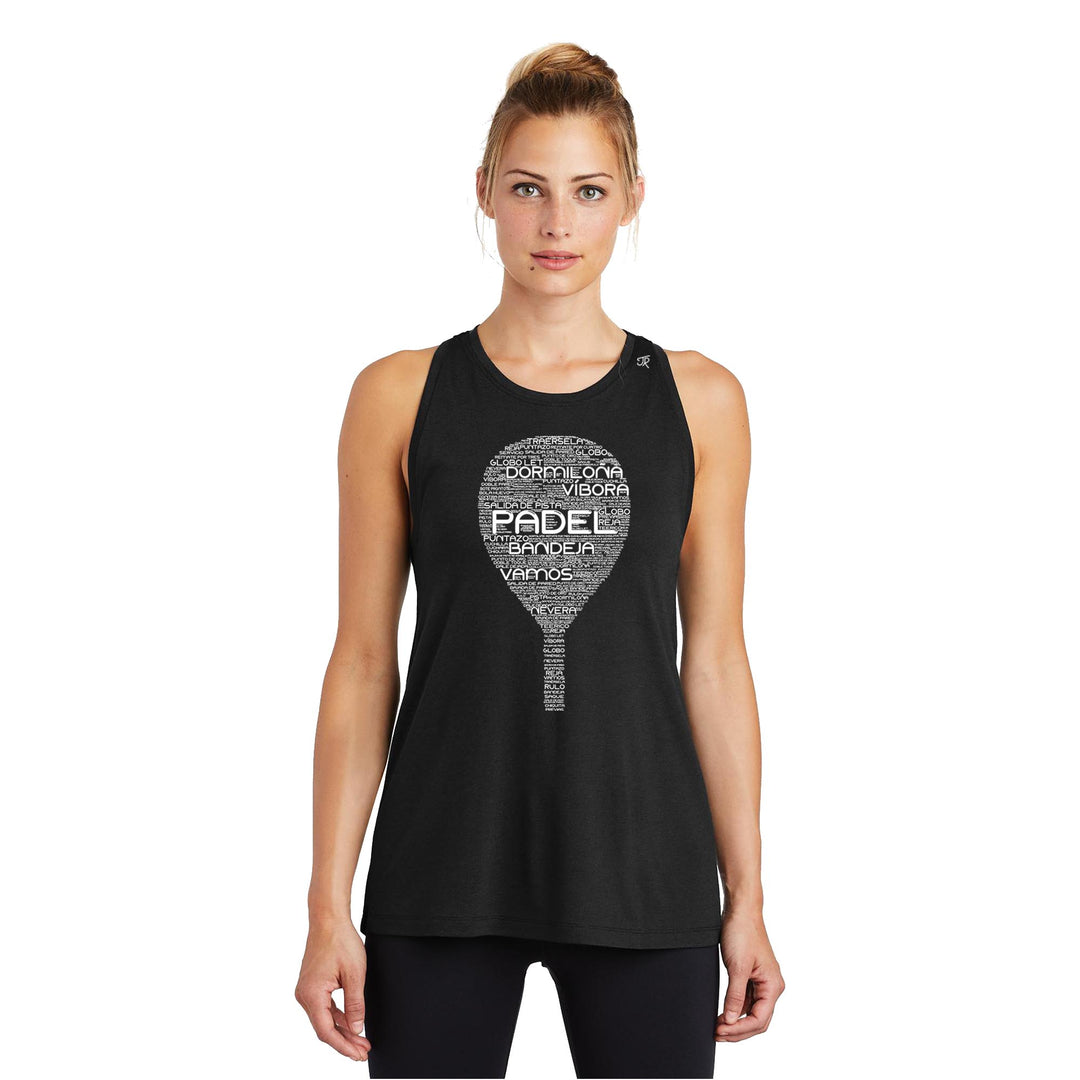 Padel Wordfill Ladies Moisture Wicking Racerback Tank