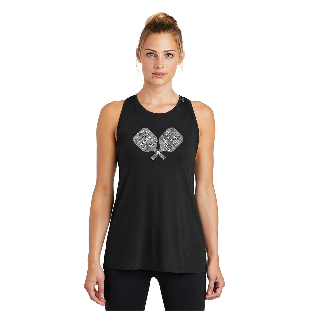Pickleball Wordfill Ladies Moisture Wicking Racerback Tank