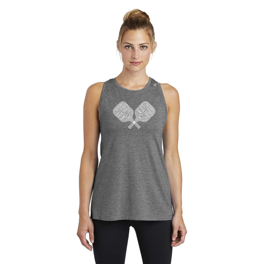 Pickleball Wordfill Ladies Moisture Wicking Racerback Tank