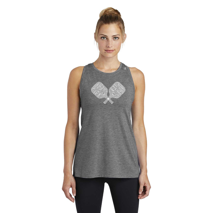 Pickleball Wordfill Ladies Moisture Wicking Racerback Tank