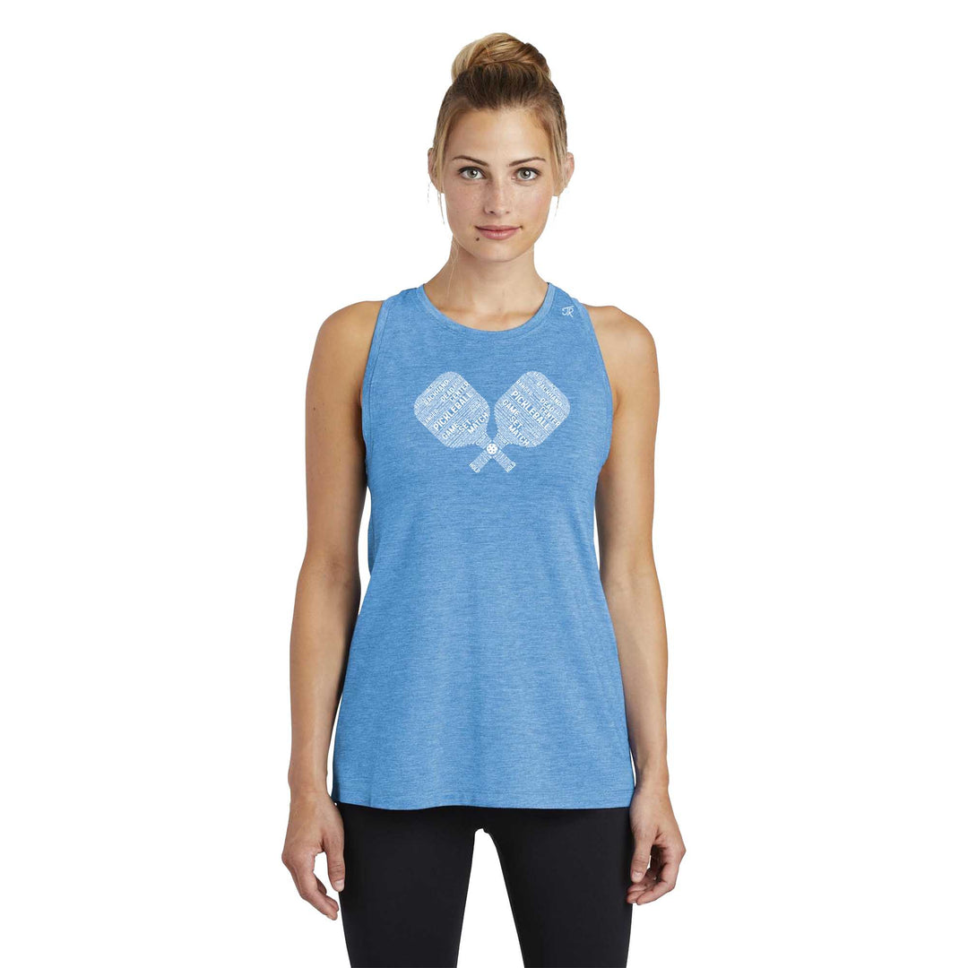Pickleball Wordfill Ladies Moisture Wicking Racerback Tank