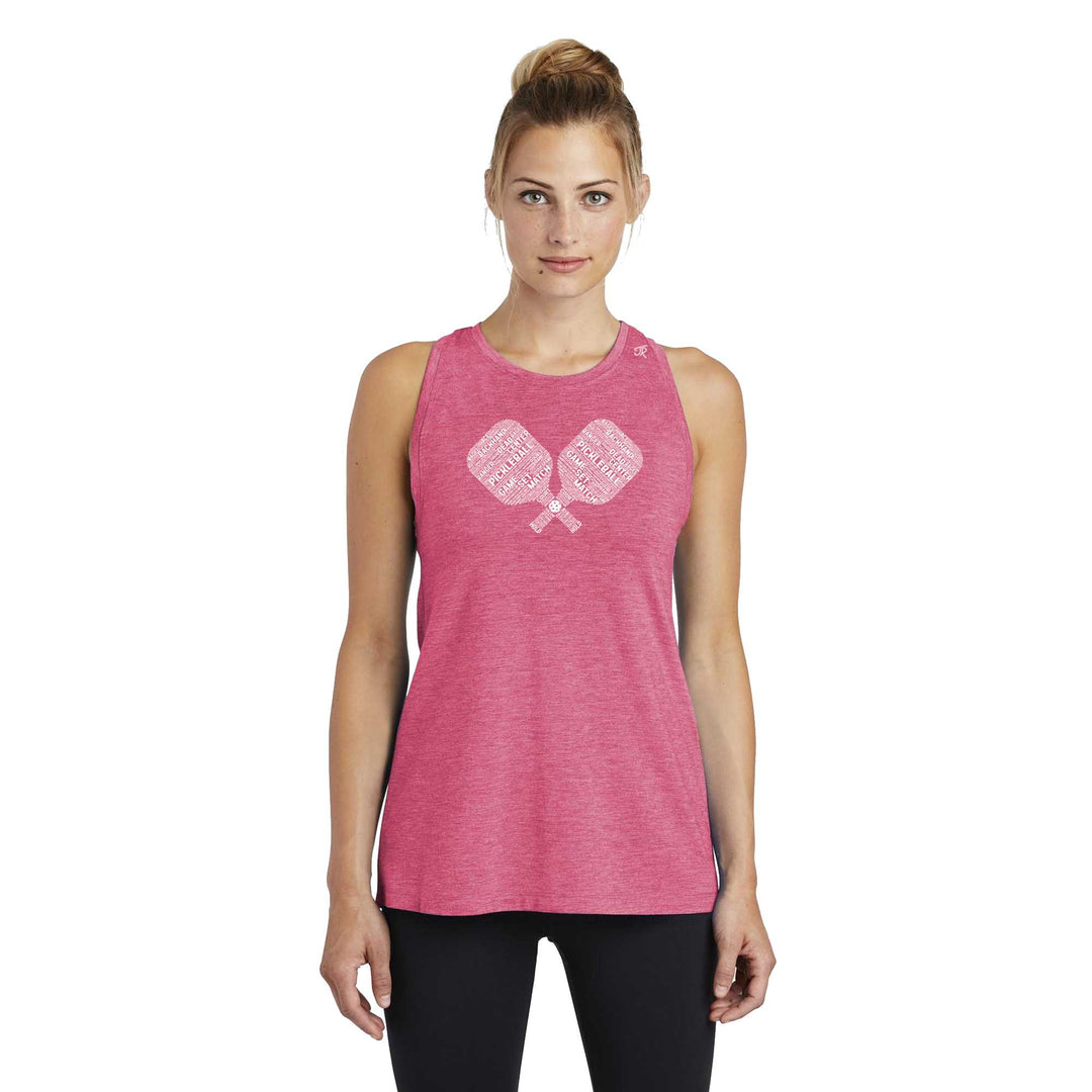 Pickleball Wordfill Ladies Moisture Wicking Racerback Tank