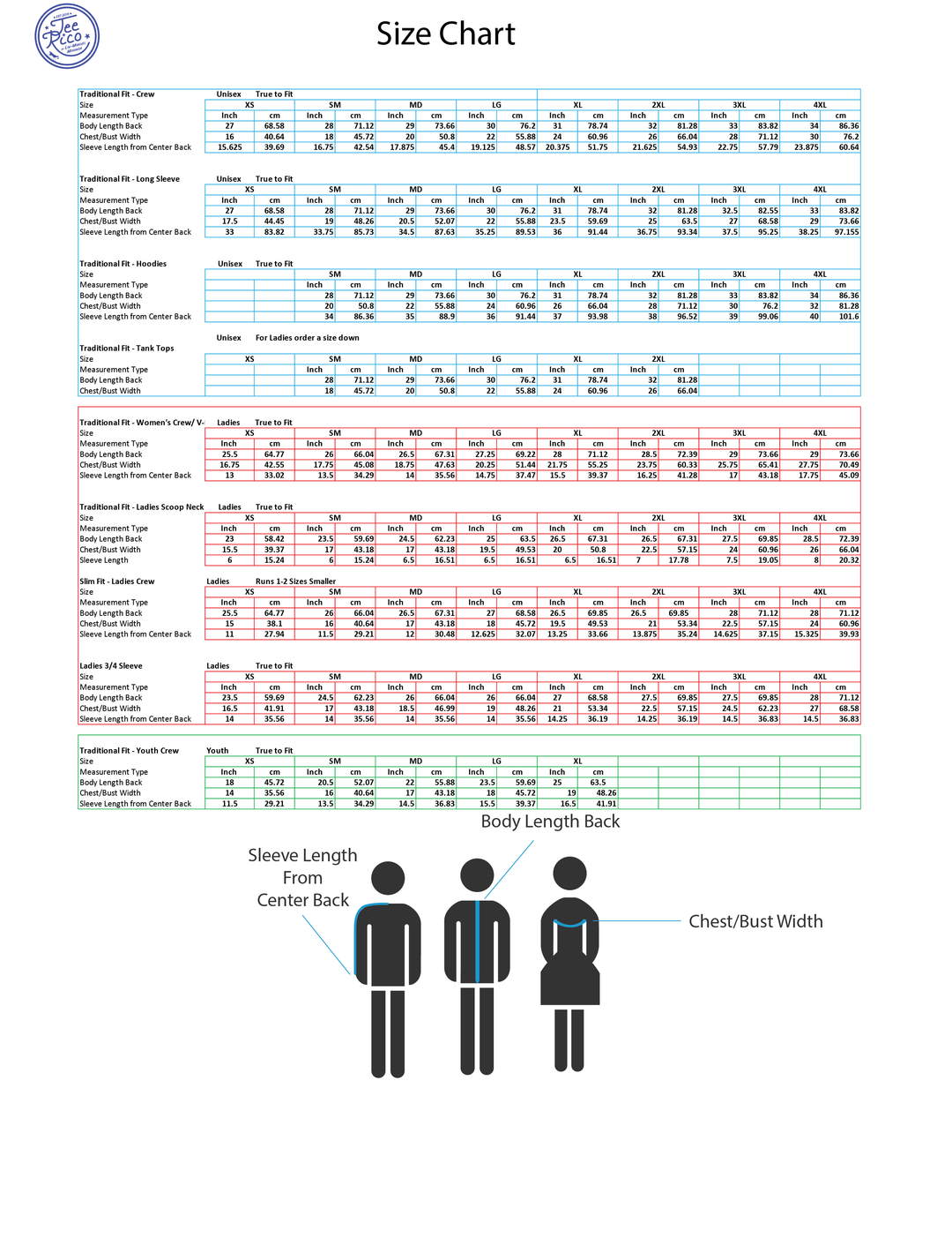 Fabric Content & Size Charts – TeeRico by Lin-Manuel