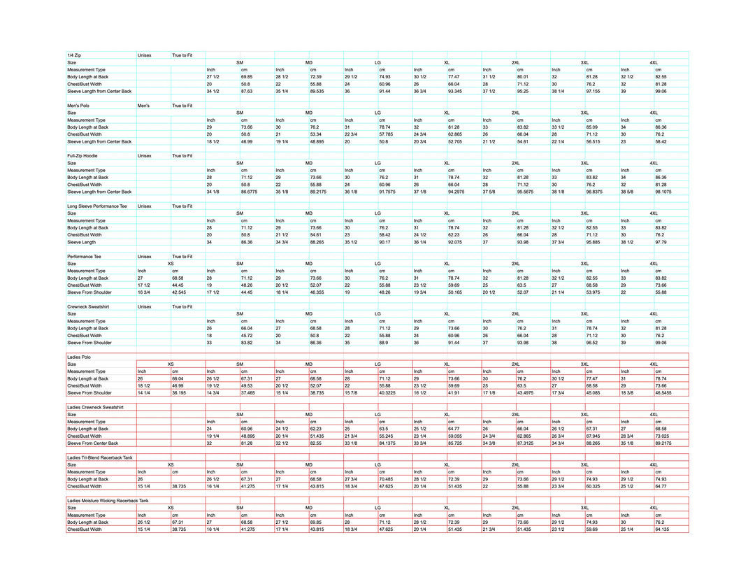 Fabric Content & Size Charts – TeeRico by Lin-Manuel