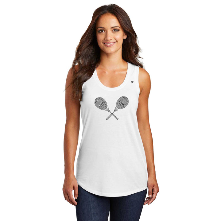 Tennis Wordfill Ladies Tri-Blend Racerback Tank