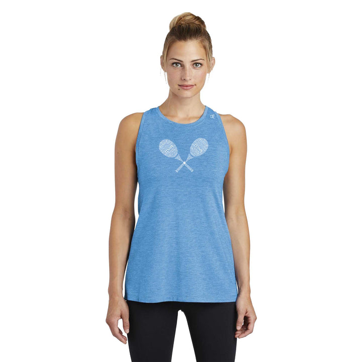 Tennis Wordfill Ladies Moisture Wicking Racerback Tank