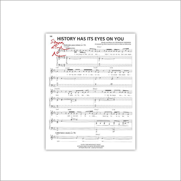 Hamilton "History Has Its Eyes On You" 8"x10" Music Sheet